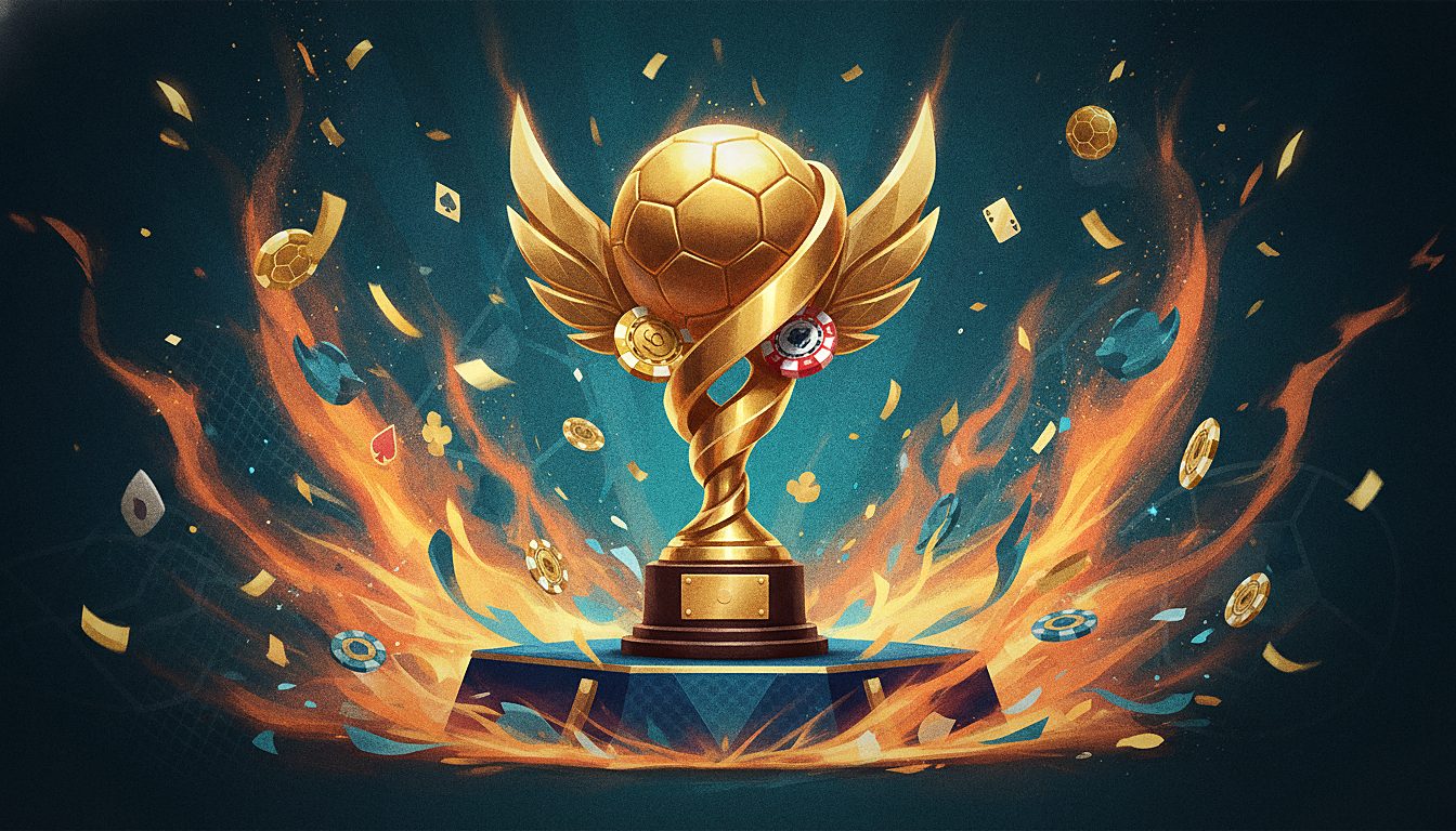 golden trophy on a podium with confetti, tournament theme